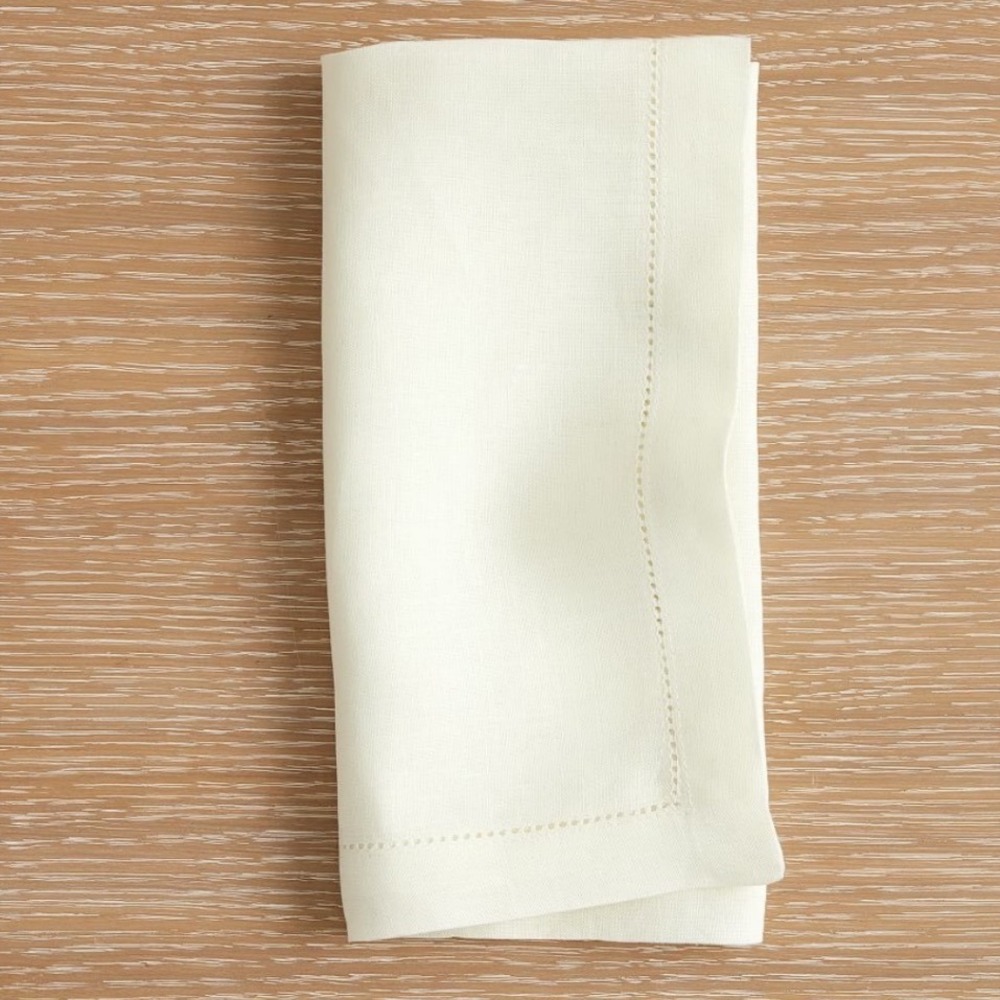 Pottery Barn Belgian Flax Linen Hemstitch Napkins Ivory 20x20 Set of 9 NEW